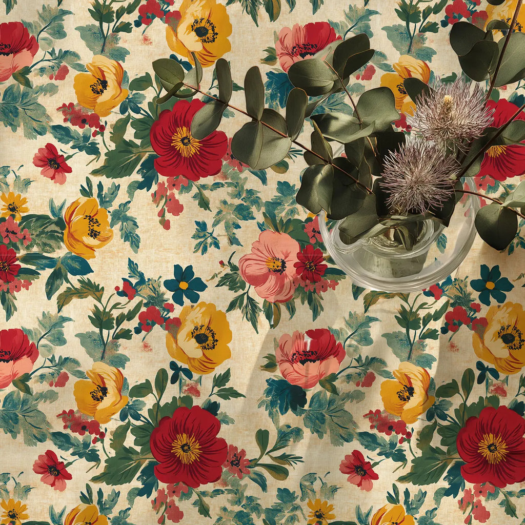 Vintage French Provance Floral Print 100% Linen Tablecloth 140x250